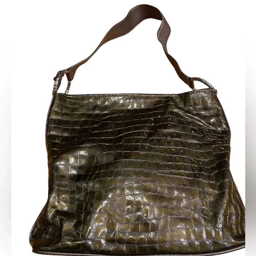 Vintage BRIGHTON Cher Green and Silver hobo shoulder bag.